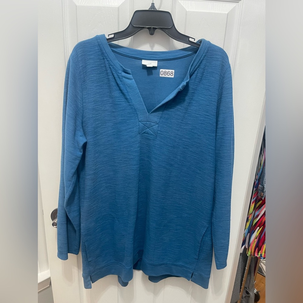 J Jill Blue Long Sleeve Pullover Large V-Neck Blue